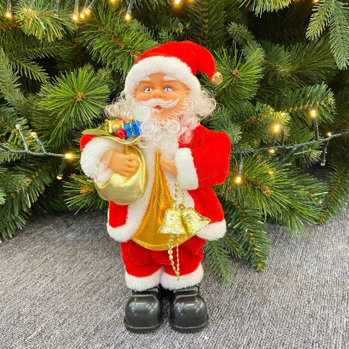 Santa Claus Figurine Illuminated Red & Gold Indoor & Outdoor