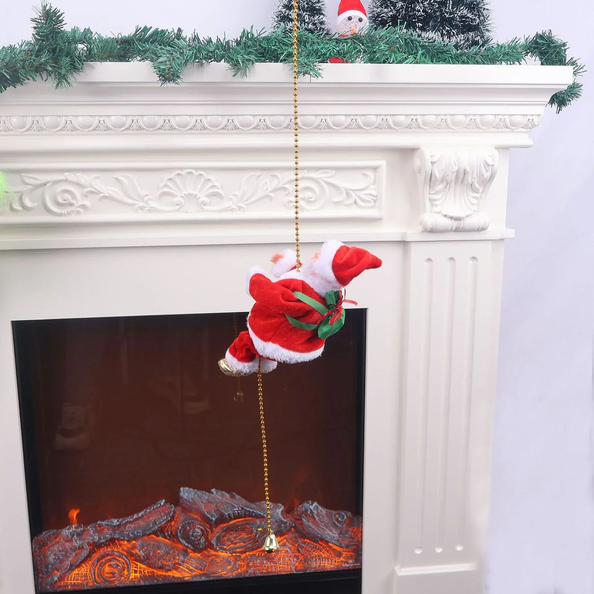 Santa Figurine Fabric Red & White With Reflective Ornament