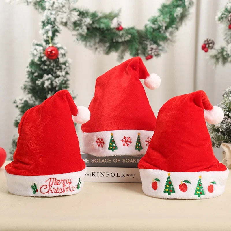 Santa Hat Embroidered Merry Christmas White Fur Trim