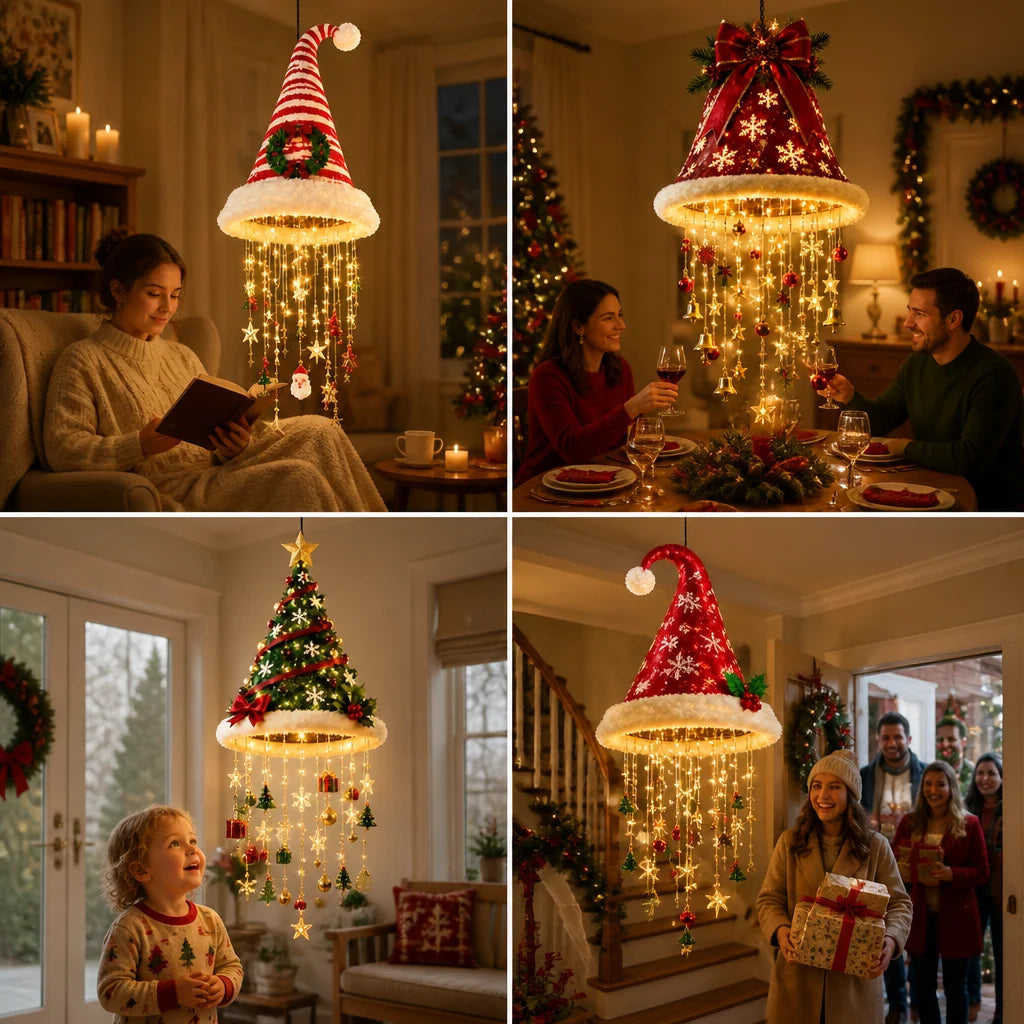 Santa Hat LED String Lights Festive Photo Prop