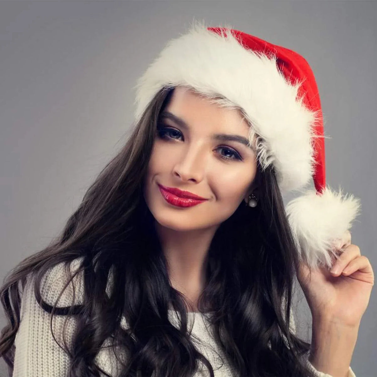 Santa Hat Soft Plush White Fur Trim Fits Most