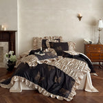 Satin Bedding Set Butterfly Print Ruffle Trim Four-Piece