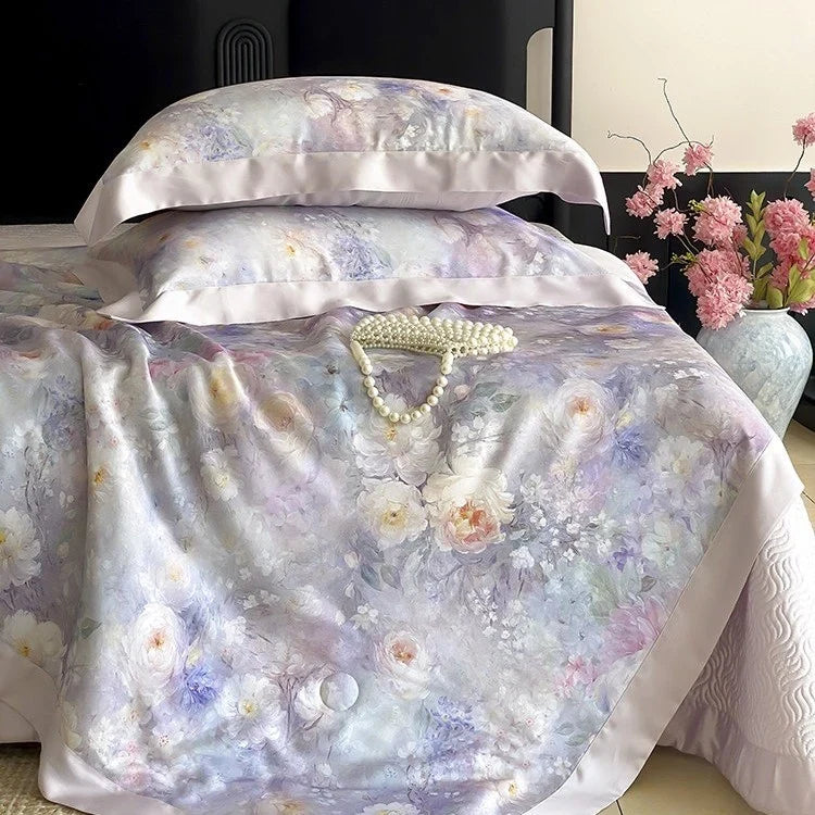 Satin Bedding Set Cooling Silky Watercolor Floral