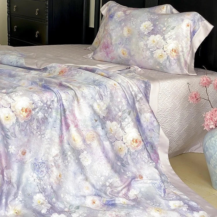 Satin Bedding Set Cooling Silky Watercolor Floral