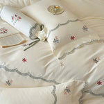 Satin Bedding Set Floral Embroidery Machine Washable