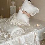 Satin Bedding Set Floral Jacquard & Ruffled Hem 4-Piece