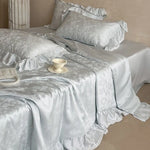 Satin Bedding Set Floral Jacquard & Ruffled Hem 4-Piece