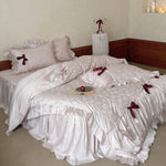 Satin Bedding Set Jacquard Butterfly Ruffles & Bed Skirt