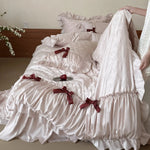 Satin Bedding Set Jacquard Butterfly Ruffles & Bed Skirt