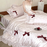 Satin Bedding Set Jacquard Butterfly Ruffles & Bed Skirt