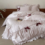 Satin Bedding Set Jacquard Butterfly Ruffles & Bed Skirt