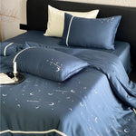 Satin Bedding Set Moon & Star Motif Breathable Colorfast
