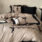 Satin Bedding Set Ruffled Lace Temperature-Regulating 4-Piece
