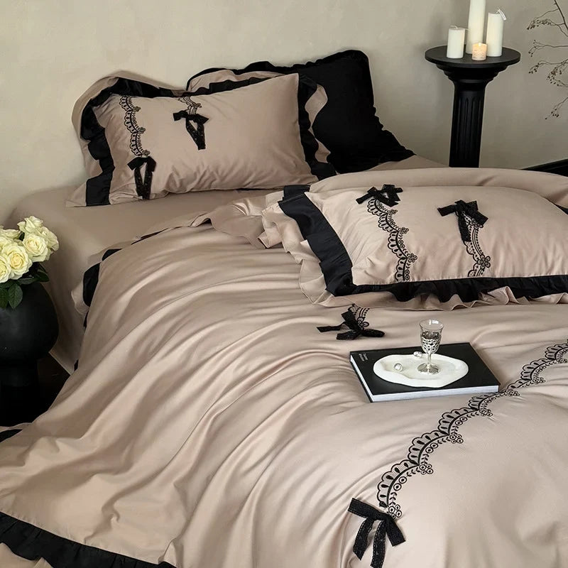 Satin Bedding Set Ruffled Lace Temperature-Regulating 4-Piece