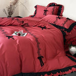 Satin Bedding Set Ruffled Lace Temperature-Regulating 4-Piece