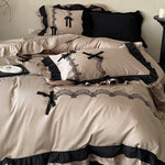 Satin Bedding Set Ruffled Lace Temperature-Regulating 4-Piece