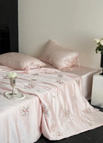 Satin Bedding Set Silky-Gloss Rose Embroidery Wrinkle-Resistant