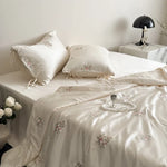 Satin Bedding Set Silky-Gloss Rose Embroidery Wrinkle-Resistant