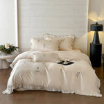 Satin Bedding Set Silky-Soft Embroidered Pleated Frill Machine Washable
