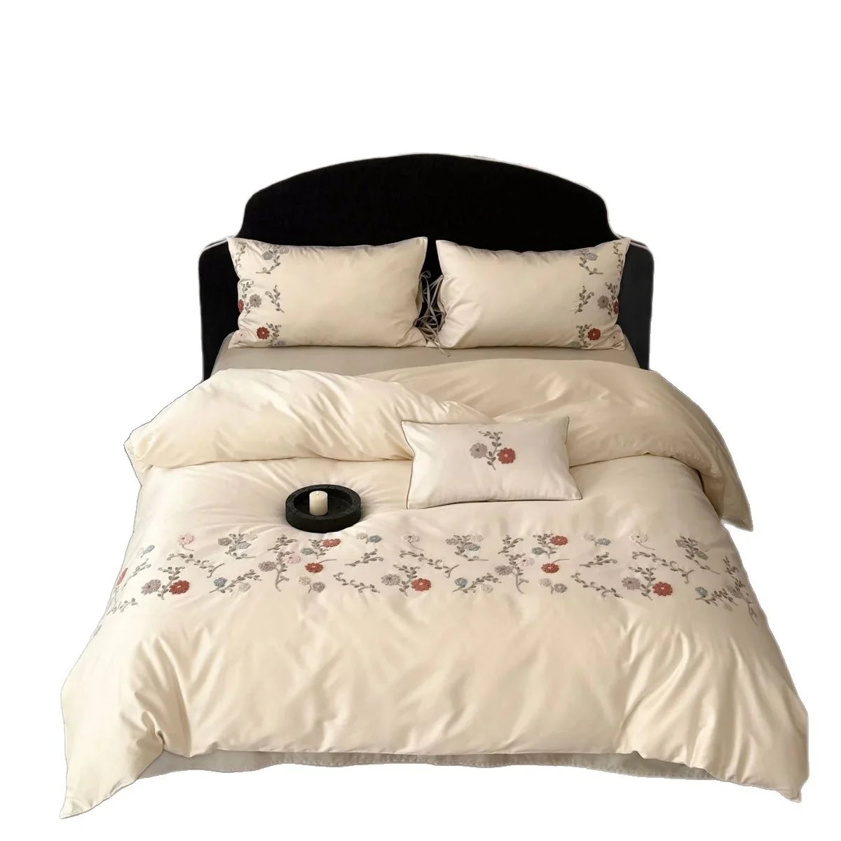 Satin Bedding Set Temperature-Regulating Floral Embroidery