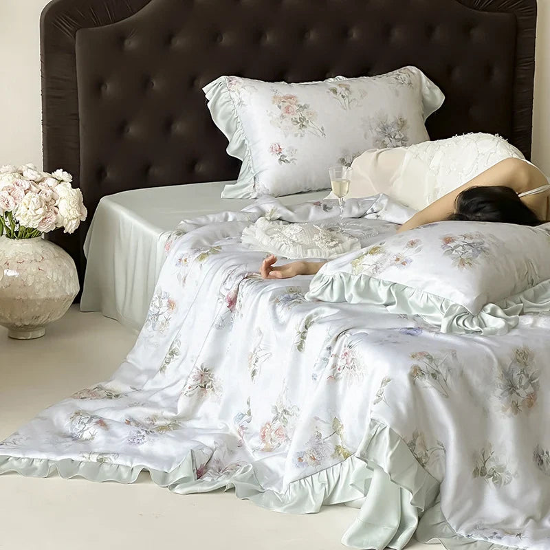 Satin Bedding Set Watercolor Floral Cooling & Breathable