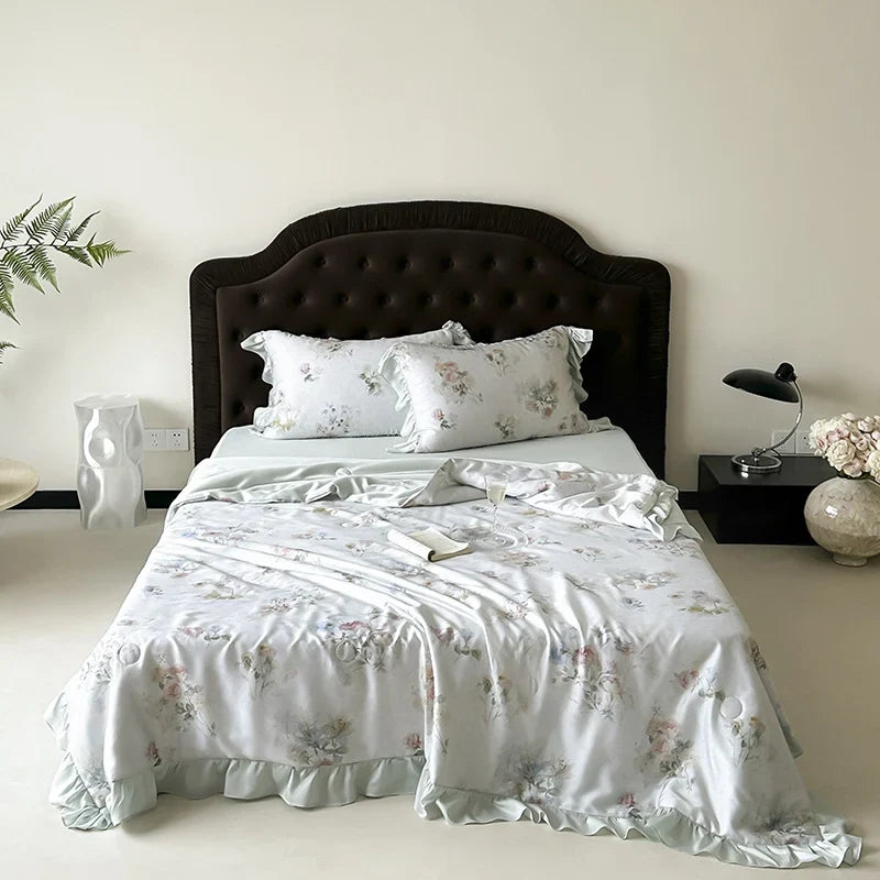 Satin Bedding Set Watercolor Floral Cooling & Breathable