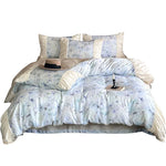 Satin Bedding Set Watercolor Floral Ruffled Edges Machine Washable