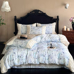 Satin Bedding Set Watercolor Floral Ruffled Edges Machine Washable