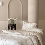 Satin Bedding Set Watercolor Rose Ruffled Shams Machine Washable