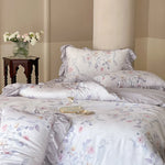 Satin Bedding Set Watercolor Rose Ruffled Shams Machine Washable