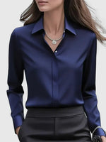 Satin Blouse Structured Collar Long Sleeve Office Style