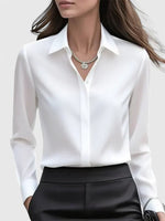 Satin Blouse Structured Collar Long Sleeve Office Style