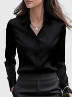 Satin Blouse Structured Collar Long Sleeve Office Style