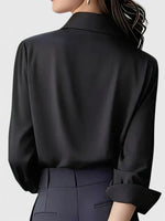 Satin Blouse Structured Collar Long Sleeve Office Style