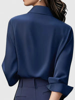 Satin Blouse Structured Collar Long Sleeve Office Style