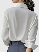 Satin Blouse Structured Collar Long Sleeve Office Style