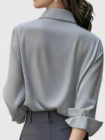 Satin Blouse Structured Collar Long Sleeve Office Style