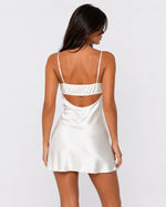 Satin Slip Nightgown Floral Lace Trim Open Back Adjustable Straps