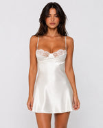 Satin Slip Nightgown Floral Lace Trim Open Back Adjustable Straps