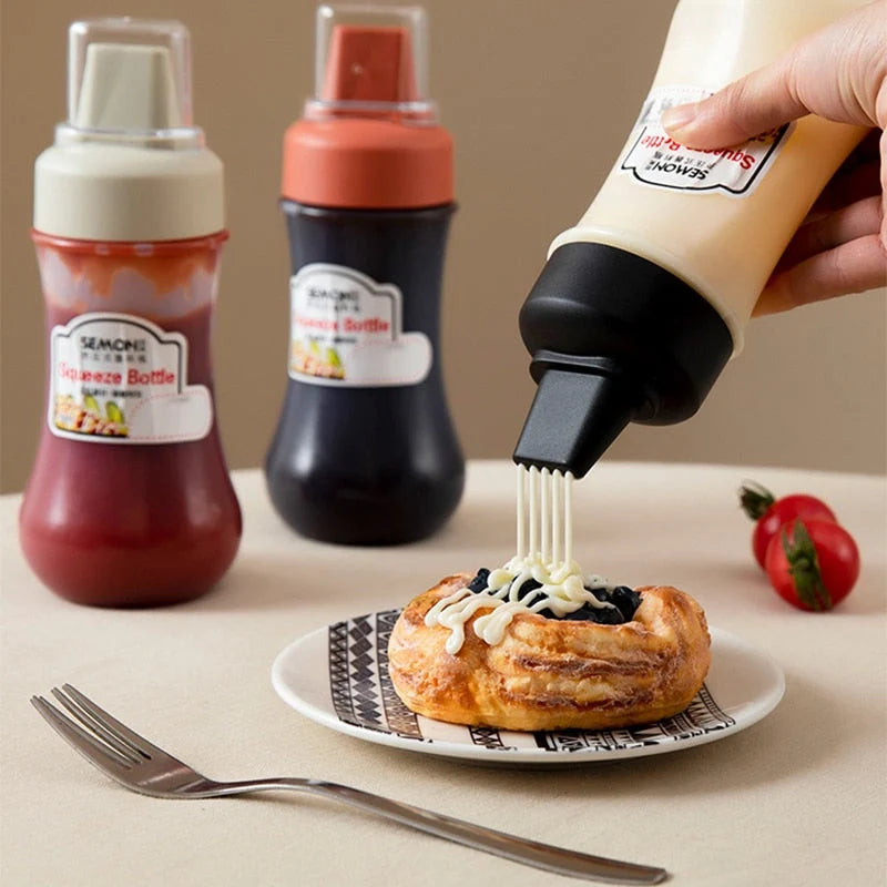 Sauce Dispenser Bottle Five-Hole Cap Squeezable 11.8 Oz Capacity