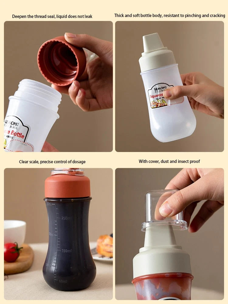 Sauce Dispenser Bottle Five-Hole Cap Squeezable 11.8 Oz Capacity