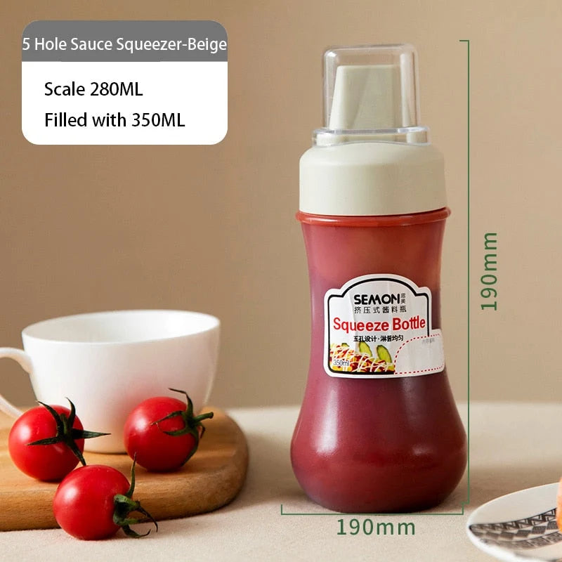 Sauce Dispenser Bottle Five-Hole Cap Squeezable 11.8 Oz Capacity