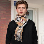 Scarf Cashmere Cotton Blend Plaid Tassel Detail
