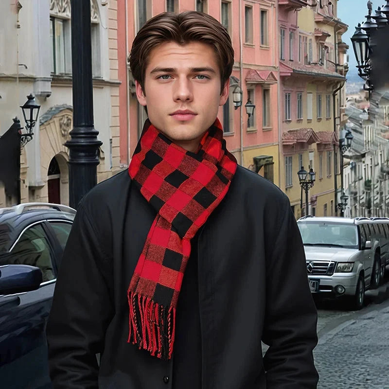 Scarf Cashmere Cotton Blend Plaid Tassel Detail