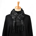 Scarf Cashmere Cotton Blend Plaid Tassel Detail