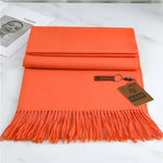 Scarf Cashmere Warmth Solid Color Fringe Trim