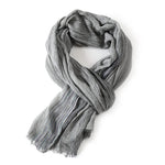 Scarf Cotton-Linen Blend Striped With Fringe