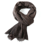 Scarf Cotton-Linen Blend Striped With Fringe