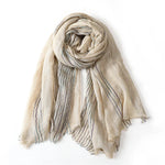 Scarf Cotton-Linen Blend Striped With Fringe