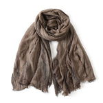 Scarf Cotton-Linen Blend Striped With Fringe